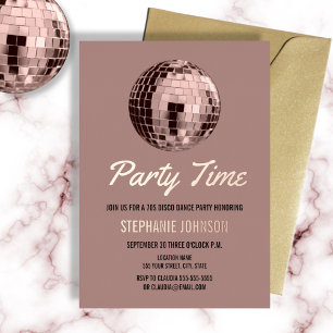 Invitación Con Relieve Metalizado Fiesta de Cumpleaños Bola de Discoteca Retro Rosa
