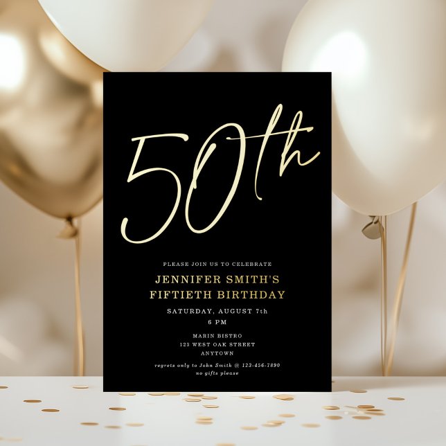 Invitación Con Relieve Metalizado Fiesta de cumpleaños cincuenta 50 Modern Chic Scri (Subido por el creador)