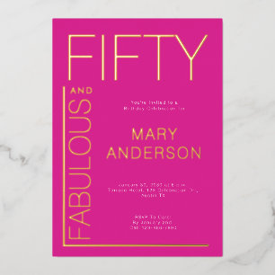 Invitación Con Relieve Metalizado Fiesta de cumpleaños cincuenta y fabulosa con pape