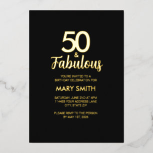 Invitación Con Relieve Metalizado Fiesta de cumpleaños cincuenta y fabuloso 50 anive