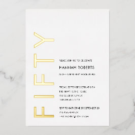 Invitación Con Relieve Metalizado Fiesta de cumpleaños cincuenta y fabuloso de oro c