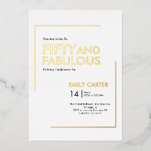 Invitación Con Relieve Metalizado Fiesta de cumpleaños cincuenta y fabuloso de oro c