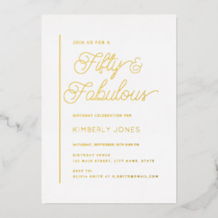 Invitación Con Relieve Metalizado Fiesta de cumpleaños cincuenta y fabuloso de oro c