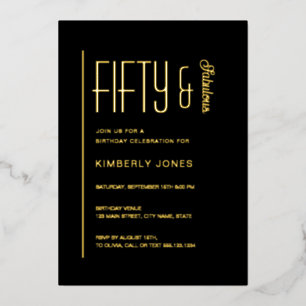 Invitación Con Relieve Metalizado Fiesta de cumpleaños cincuenta y fabuloso de oro c