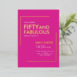 Invitación Con Relieve Metalizado Fiesta de cumpleaños cincuenta y fabuloso de oro c