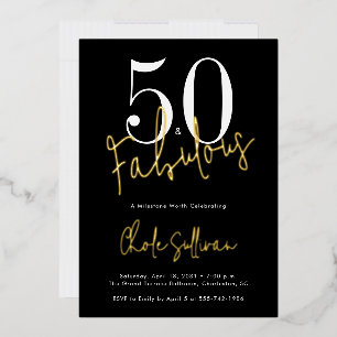 Invitación Con Relieve Metalizado Fiesta de cumpleaños cincuenta y fabuloso de oro c