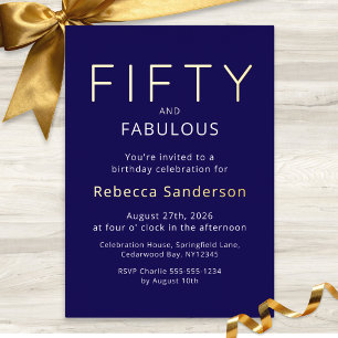 Invitación Con Relieve Metalizado Fiesta de cumpleaños cincuenta y fabuloso de oro c