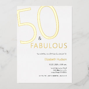 Invitación Con Relieve Metalizado Fiesta de cumpleaños cincuenta y fabuloso de oro c