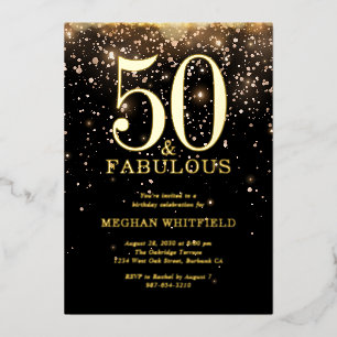 Invitación Con Relieve Metalizado Fiesta de cumpleaños cincuenta y fabuloso de oro c
