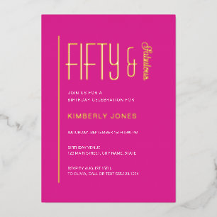 Invitación Con Relieve Metalizado Fiesta de cumpleaños cincuenta y fabuloso de oro p
