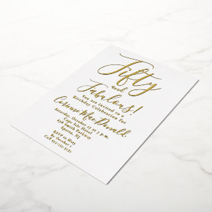 Invitación Con Relieve Metalizado Fiesta de cumpleaños cincuenta y fabuloso de oro p