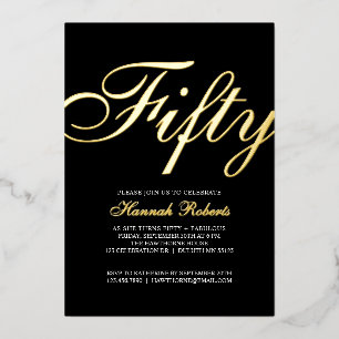Invitación Con Relieve Metalizado Fiesta de cumpleaños cincuenta y fabuloso de oro p