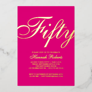 Invitación Con Relieve Metalizado Fiesta de cumpleaños cincuenta y fabuloso de oro p