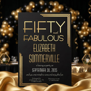 Invitación Con Relieve Metalizado Fiesta de cumpleaños cincuenta y fabuloso de oro p