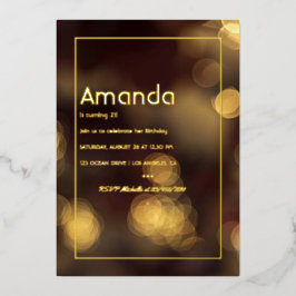 Invitación Con Relieve Metalizado Fiesta de Cumpleaños con Bokeh Dorado