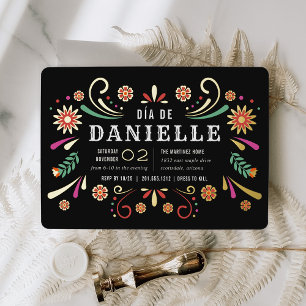 Invitación Con Relieve Metalizado Fiesta de Cumpleaños con Tema Día de los Muertos