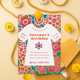 Invitación Con Relieve Metalizado Fiesta de cumpleaños con teñido de hippie