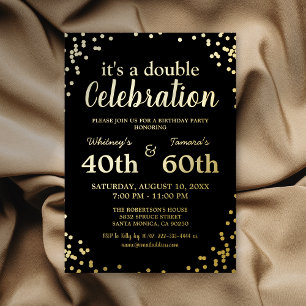 Invitación Con Relieve Metalizado Fiesta de Cumpleaños Conjunta Elegante