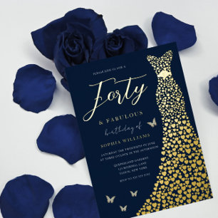 Invitación Con Relieve Metalizado Fiesta de cumpleaños cuarenta y fabuloso vestido d