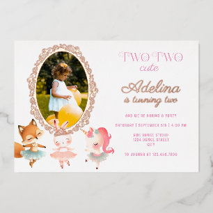Invitación Con Relieve Metalizado Fiesta de Cumpleaños de Bailarina Animales Tutu Li