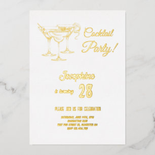Invitación Con Relieve Metalizado Fiesta de cumpleaños de cóctel simple de oro