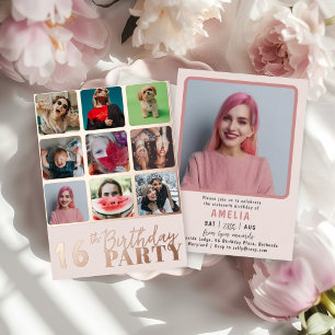 Invitación Con Relieve Metalizado Fiesta de cumpleaños de cualquier edad en rosa dor