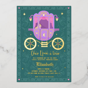 Invitación Con Relieve Metalizado Fiesta de Cumpleaños de Cuento de Hadas Érase una 