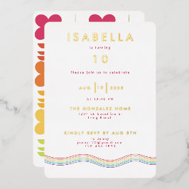 Invitación Con Relieve Metalizado Fiesta de cumpleaños de flor arco iris retro diver