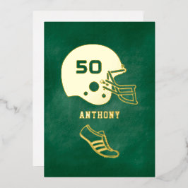 Invitación Con Relieve Metalizado Fiesta de Cumpleaños de Fútbol Verde y Dorado para