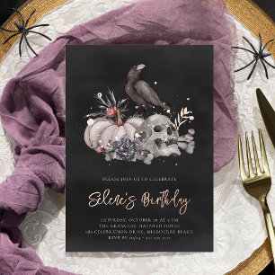 Invitación Con Relieve Metalizado Fiesta de cumpleaños de Halloween de Cráneo y Cuer