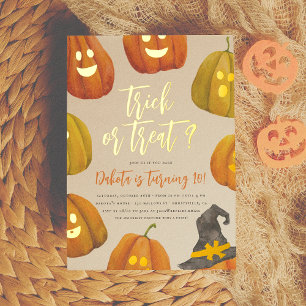 Invitación Con Relieve Metalizado Fiesta de cumpleaños de Halloween Truco o trato co