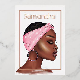 Invitación Con Relieve Metalizado Fiesta de Cumpleaños de la Mujer Negra de Oro Rosa