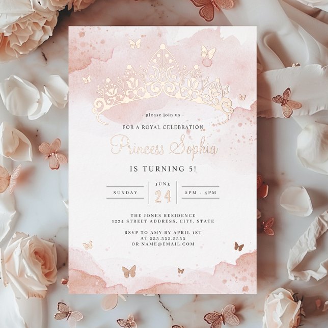 Invitación Con Relieve Metalizado fiesta de cumpleaños de las princesas Rosa Gold (Subido por el creador)