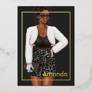 Invitación Con Relieve Metalizado Fiesta de Cumpleaños de Moda de Leopardo Negro