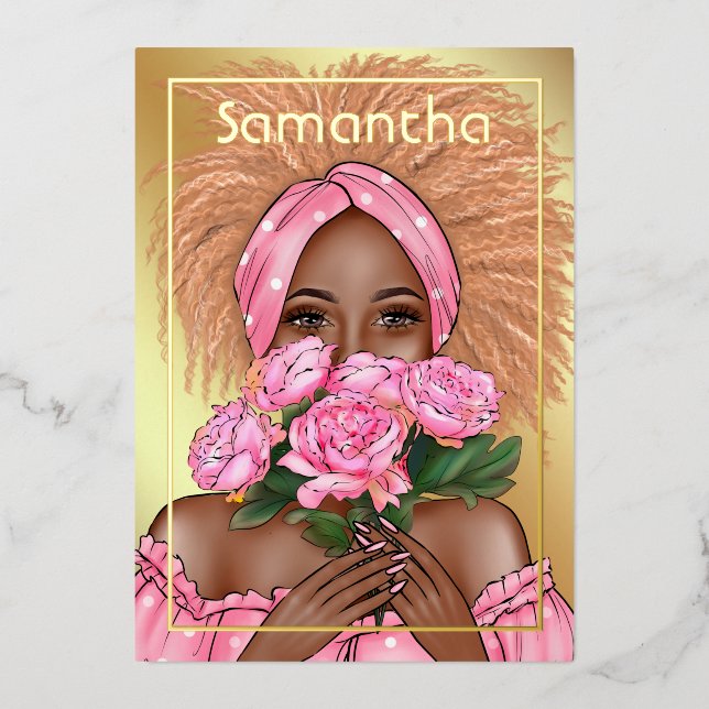 Invitación Con Relieve Metalizado Fiesta de cumpleaños de mujeres negras rosadas y d (Anverso)