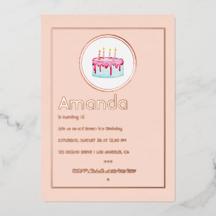 Invitación Con Relieve Metalizado Fiesta de cumpleaños de niña de 4 años en Rosa Dor