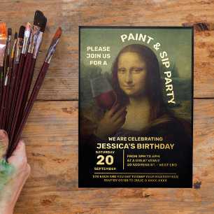 Invitación Con Relieve Metalizado Fiesta de cumpleaños de Paint and Sip