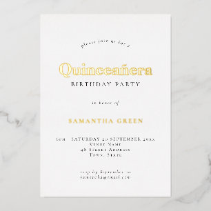 Invitación Con Relieve Metalizado Fiesta de cumpleaños de Quinceañera Glam Real