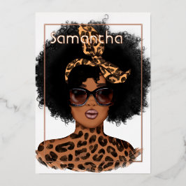 Invitación Con Relieve Metalizado Fiesta de cumpleaños de Rosa Gold y Gold Leopard A