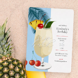 Invitación Con Relieve Metalizado Fiesta de cumpleaños del cóctel Tropical Blue Pina