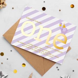 Invitación Con Relieve Metalizado Fiesta de cumpleaños del elefante con violeta y fa
