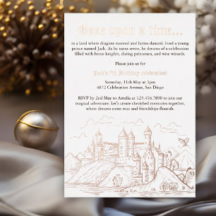 Invitación Con Relieve Metalizado Fiesta de Cumpleaños del Príncipe Temática de Libr