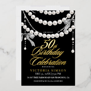 Invitación Con Relieve Metalizado Fiesta de cumpleaños elegante número 50 negro y do