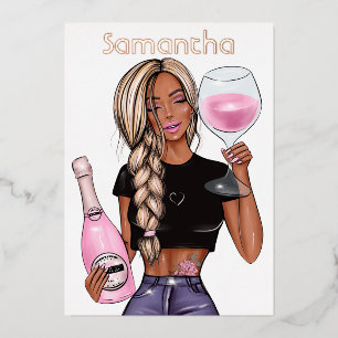 Invitación Con Relieve Metalizado Fiesta de Cumpleaños en Rosa Dorado y Champán Rosa