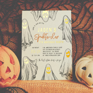 Invitación Con Relieve Metalizado Fiesta de cumpleaños espeluznante de fantasmas de 