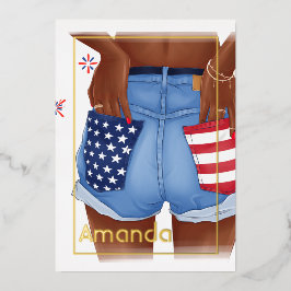 Invitación Con Relieve Metalizado Fiesta de Cumpleaños Estadounidense de Oro