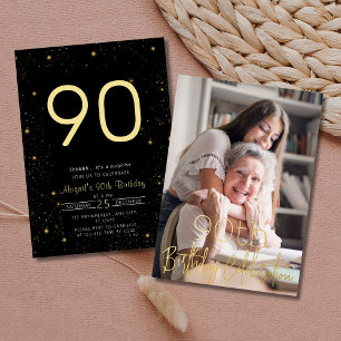 Invitación Con Relieve Metalizado Fiesta de Cumpleaños Galaxy Elegante Foto Negro Or