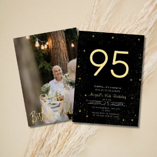 Invitación Con Relieve Metalizado Fiesta de Cumpleaños Galaxy Elegante Foto Negro Or