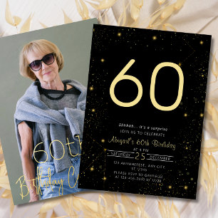 Invitación Con Relieve Metalizado Fiesta de Cumpleaños Galaxy Elegante Foto Negro Or