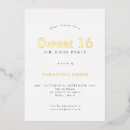 Invitación Con Relieve Metalizado Fiesta de cumpleaños Glam Sweet 16 con foil real